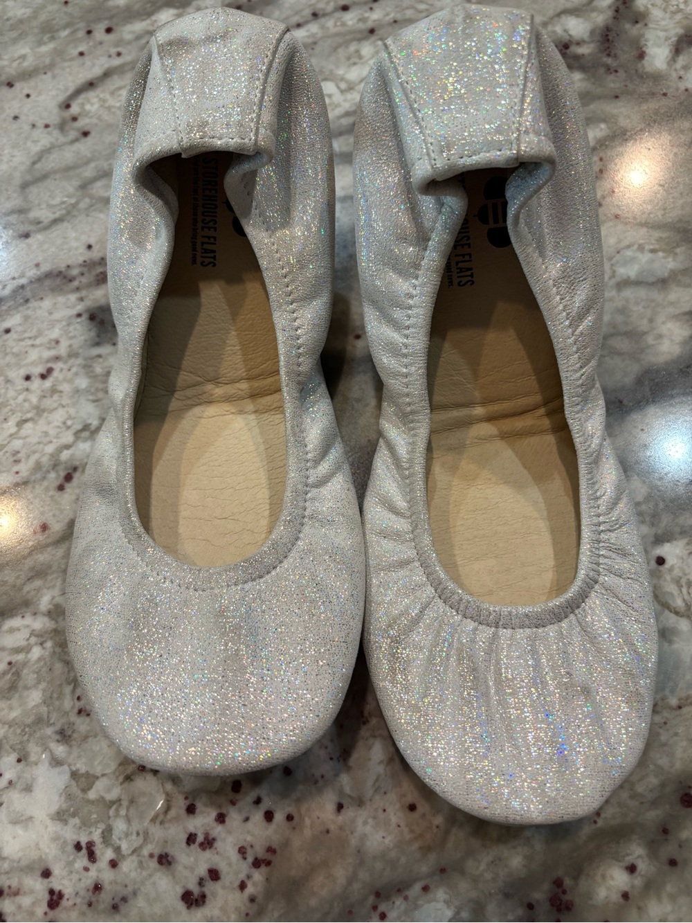 Sparkle Ballet Flats - Silver White Glitter Women's Flats